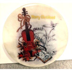 Round Merry Christmas Stone 8" Trivet With Music Theme  # 3286